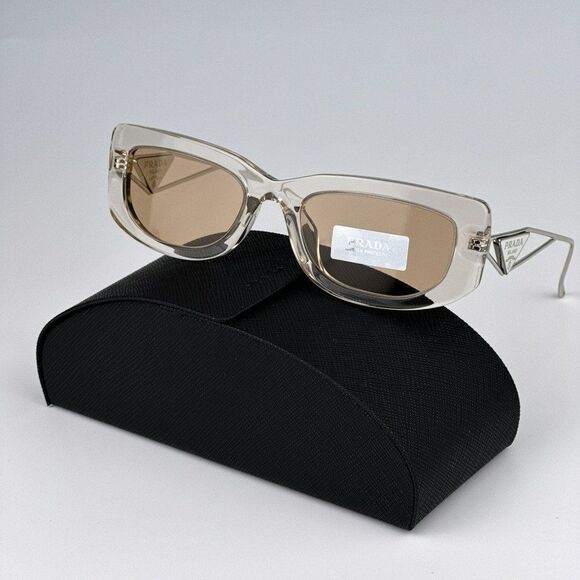 NEW Prada PR14YS 19M4I2 Crystal Beige Light Brown Rectangle Unisex Sunglasses - Picture 2 of 14